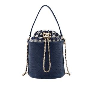 Pre-Loved Chanel Medium CC Calfskin and Tweed Drawstring Bucket Bag